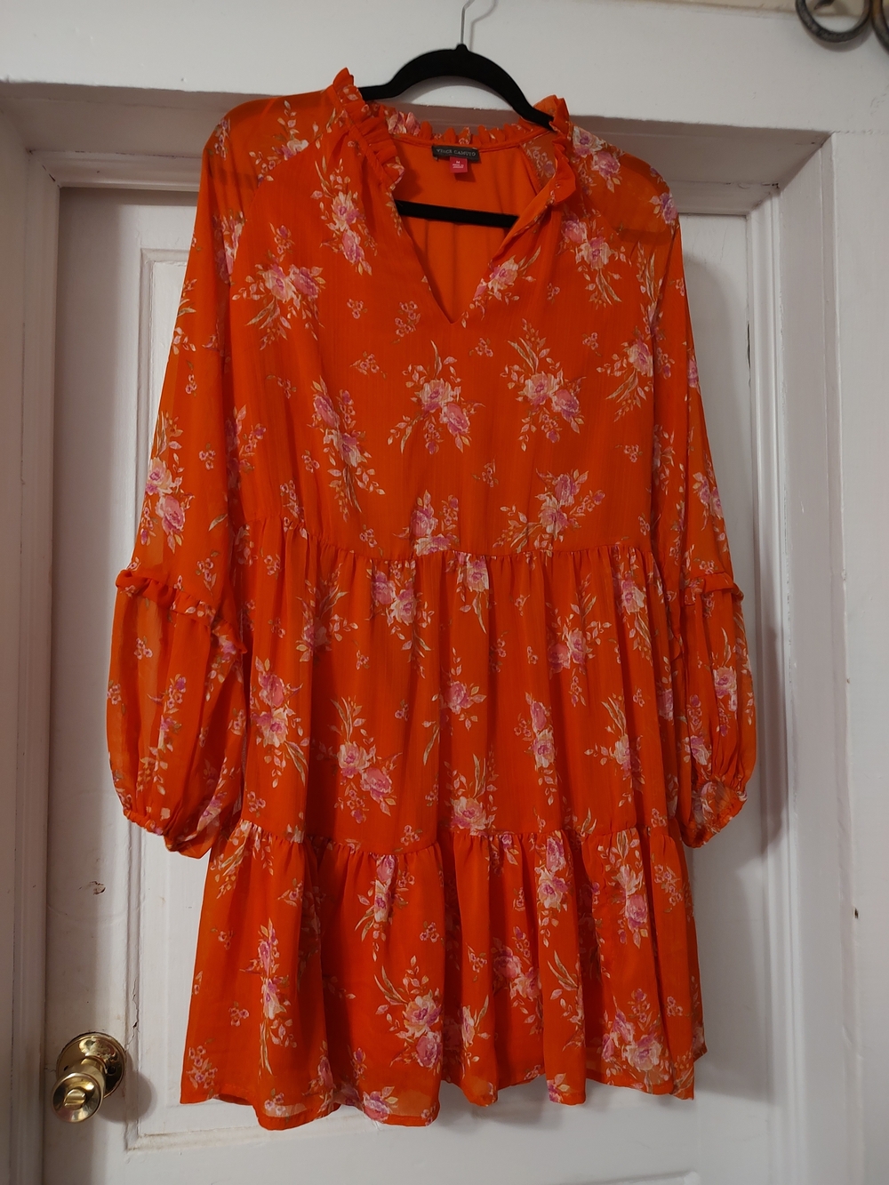 Vince Camuto Orange Floral Tiered Babydoll Dress